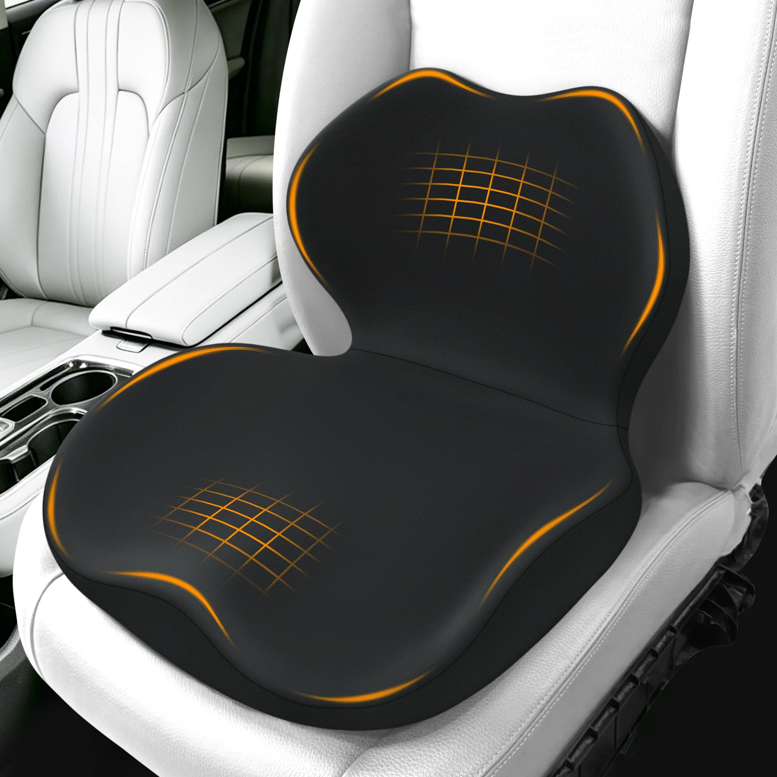 Integrated Memory Foam Seat Cushion with Lumbar Support, Multi‑Purpose Ergonomic Seat Pad Height Boost Cushion for Car Driver Seat, Office Chair, Gaming Chair, Sofa, Relieve Hip & Lower Back Pain