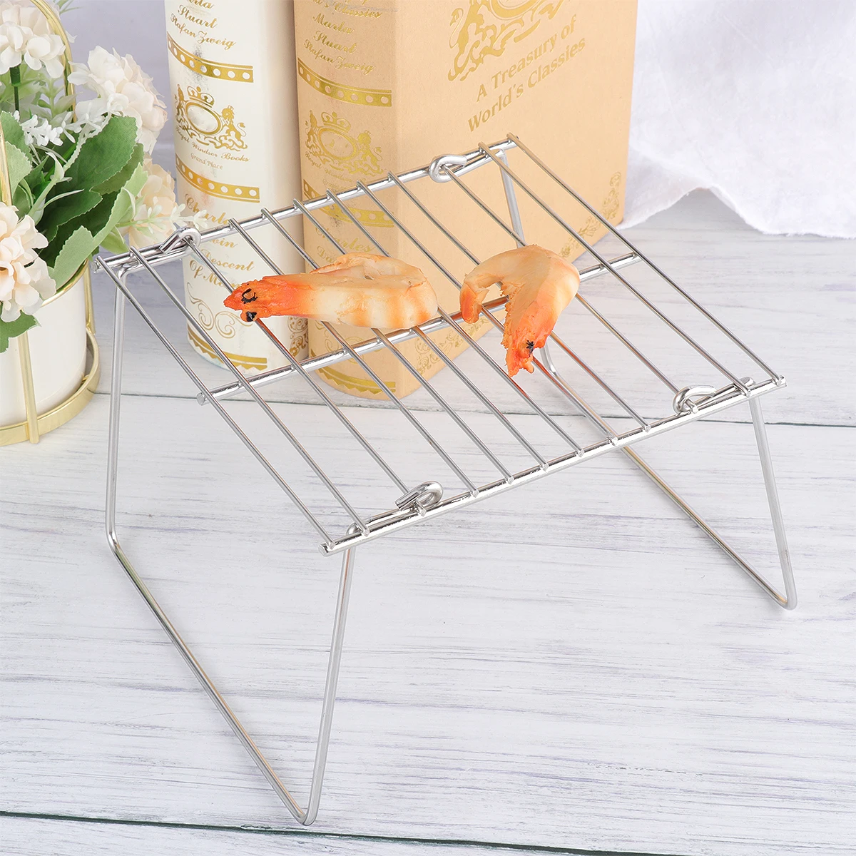 

Barbecue Steel Grates Stainless Grill Mini Folding Biscuit Foldable Silver Portable