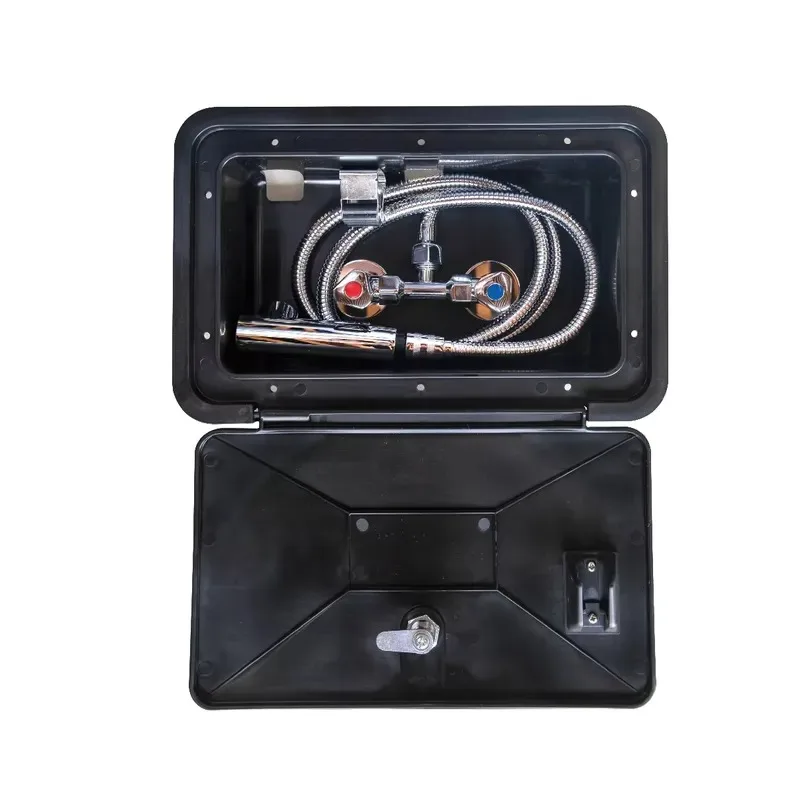 RV Camper Set Outdoor Shower Case with Faucet and Hose White and Black Box WY003