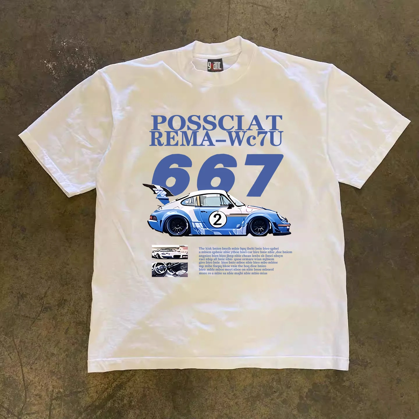

American retro new sports car printed short-sleeved T-shirt high street trend men and women the same style