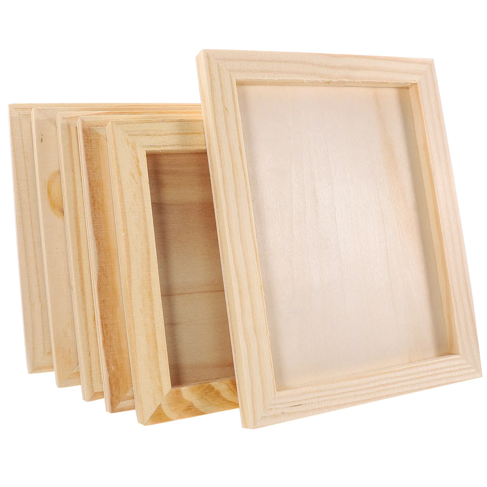 6Pcs DIY Unfinished Wood Picture Frames for Crafts Blank Natural Wooden Frames Paintable Clay Art Drawing Board Craft Picture