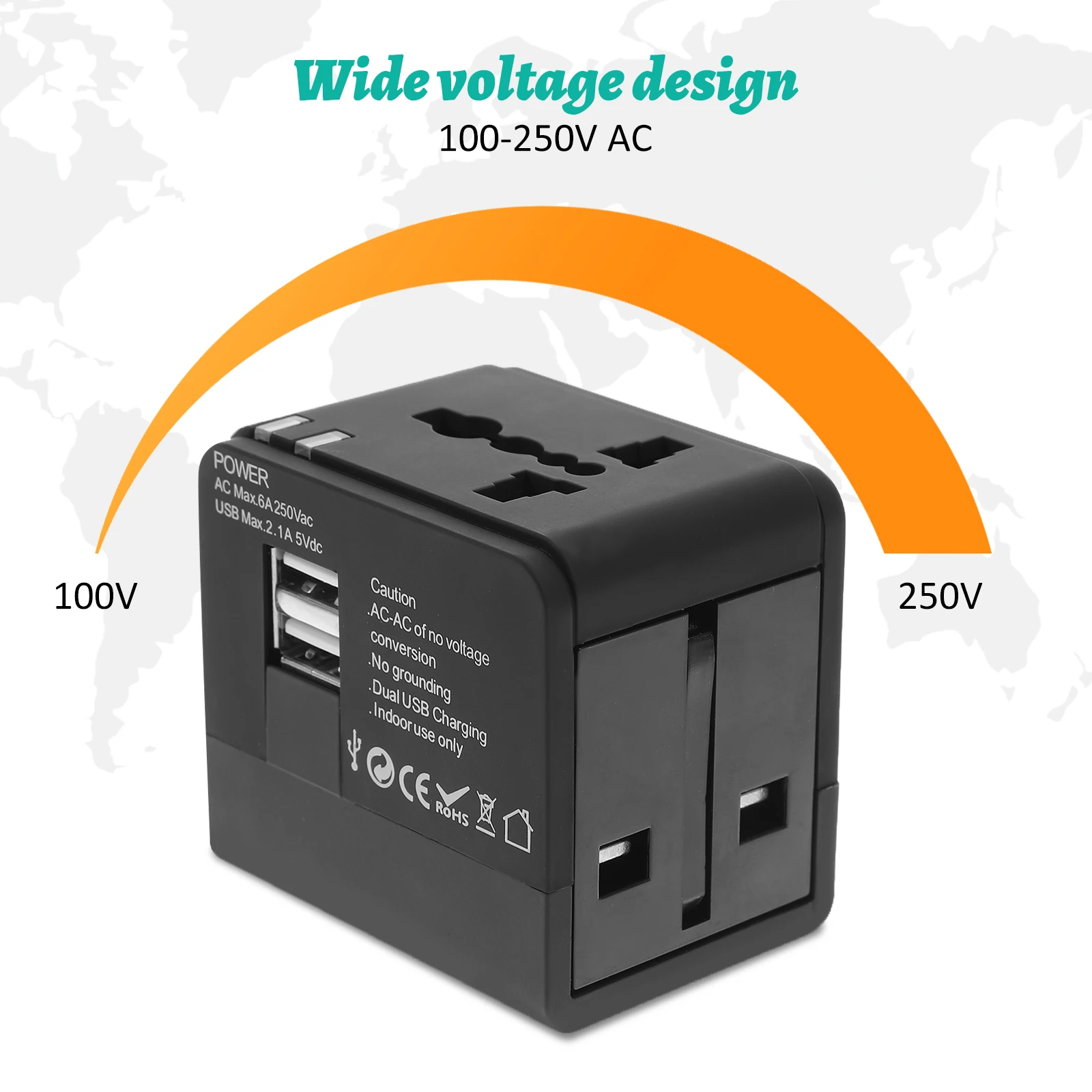 

Universal Travel Adapter Usb Wall 2.1A Fast Charging 4 Plugs Worldwide Outlet Plug Extender For Home Office Travel