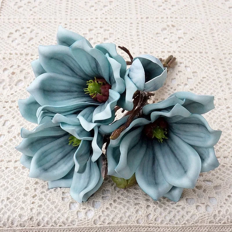 

6pc Artificial Silk Magnolia Flower Branch Real Touch Plant Simulation Flower Bouquet