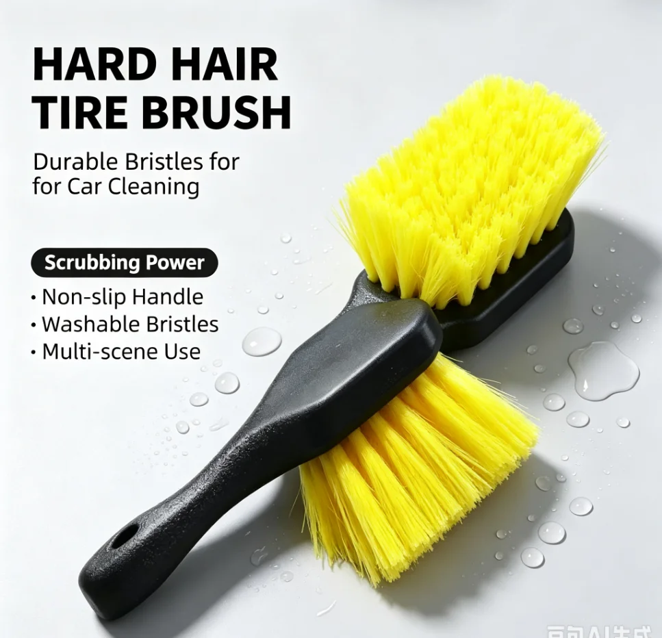 Soft Bristle Car Tire Brush Short Handle Durable Design Car Wash Brush Heavy Duty Ergonomic Handle Wheel Cleaning Brush