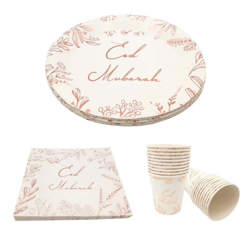 Eid Mubarak Disposable Cutlery Ramadan Decoration Paper Plate Cup Napkins Eid Party Supplies Islamic Muslim Decoration