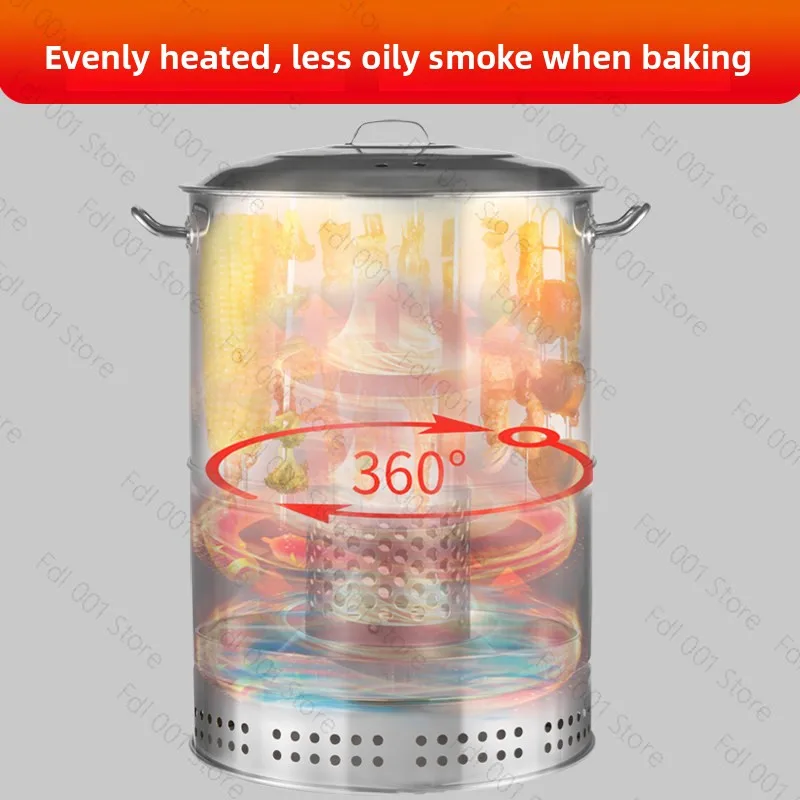 Smokeless Stainless Steel BBQ Grill Portable Automatic Rotisserie Barrel Roaster for Commercial & Outdoor Use