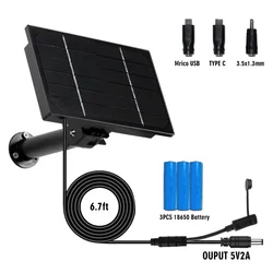 4W Waterproof Solar Panel 3 In 1 DC/Micro Output 5V Solar Cells Charge Built-in 18650 Battery for Outdoor Security IP Camera