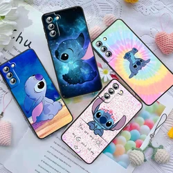 Disney Cute Stitch Baby Phone Case For Samsung S23 S22 S21 S20 FE S10 S10e S9 S8 Ultra Plus Lite Black Soft Cover