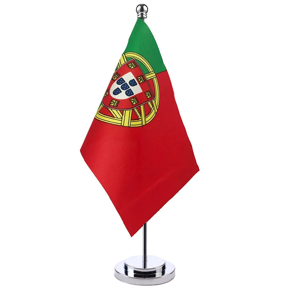 

14x21cm Office Desk Flag Of Portugal Banner Boardroom Table Stand Pole Stick The Portuguese Cabinet Flag Set Meeting Room Decor