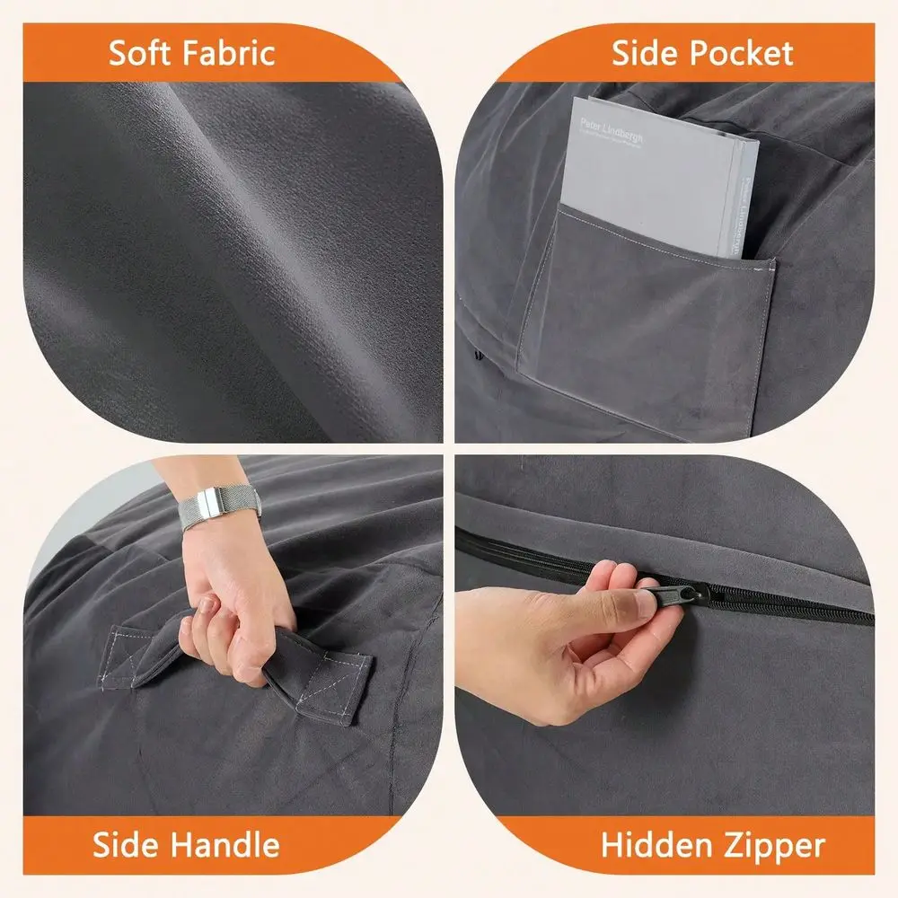Bag Chair Adults, Foam Filled Furniture With Soft Removable Cover, Comfy Kids Sofa Living Room Bedroom Dorm