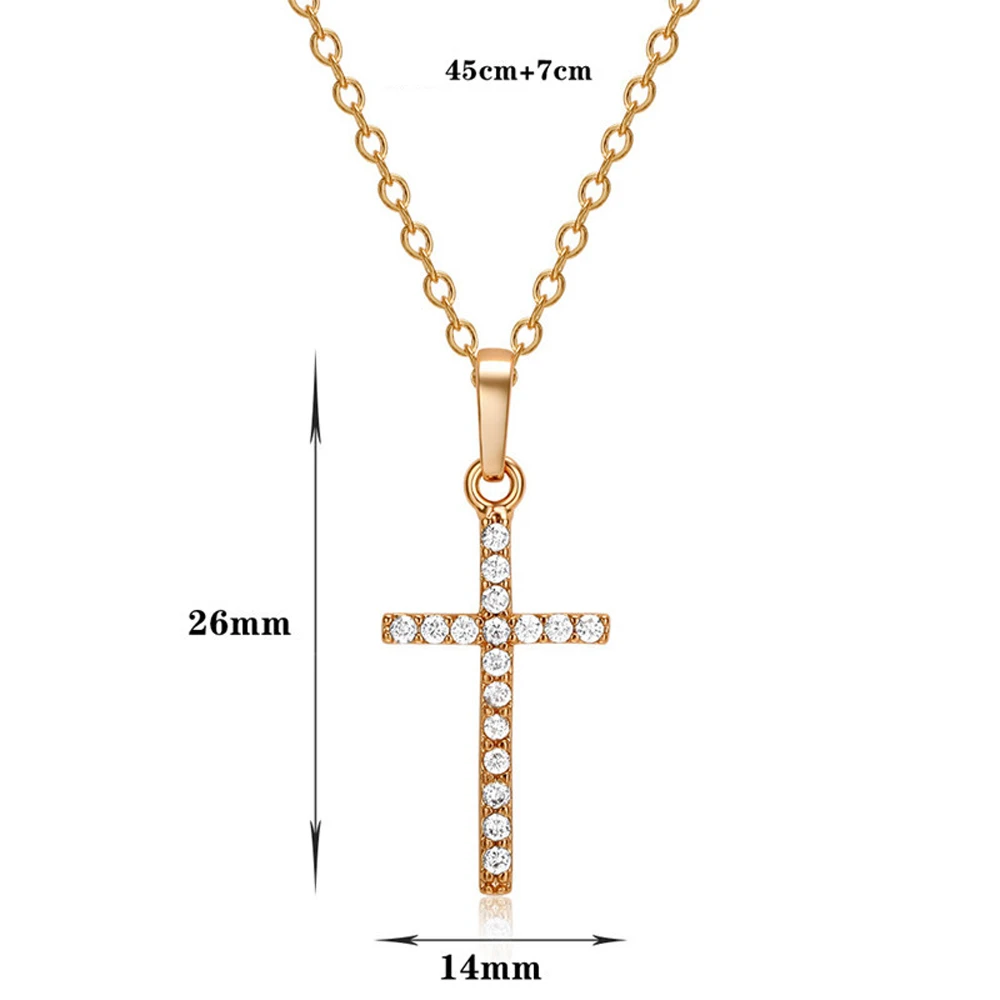 FSUNION 2025 New Gold Color Cross Crystal Jesus Pendant Necklace for Women Fashion Jewelry Chokers Party Gifts
