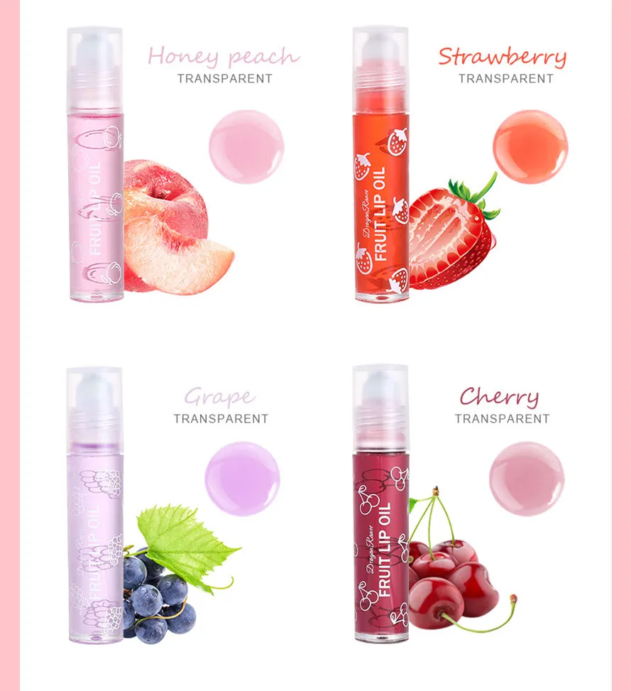 4 Pcs Clear Fruit Lip Oil Lip Gloss Non-Stick Cup Long Lasting Lip Liquid Lipstick Kit For Women And Girlsk Lip Care Lip Gloss