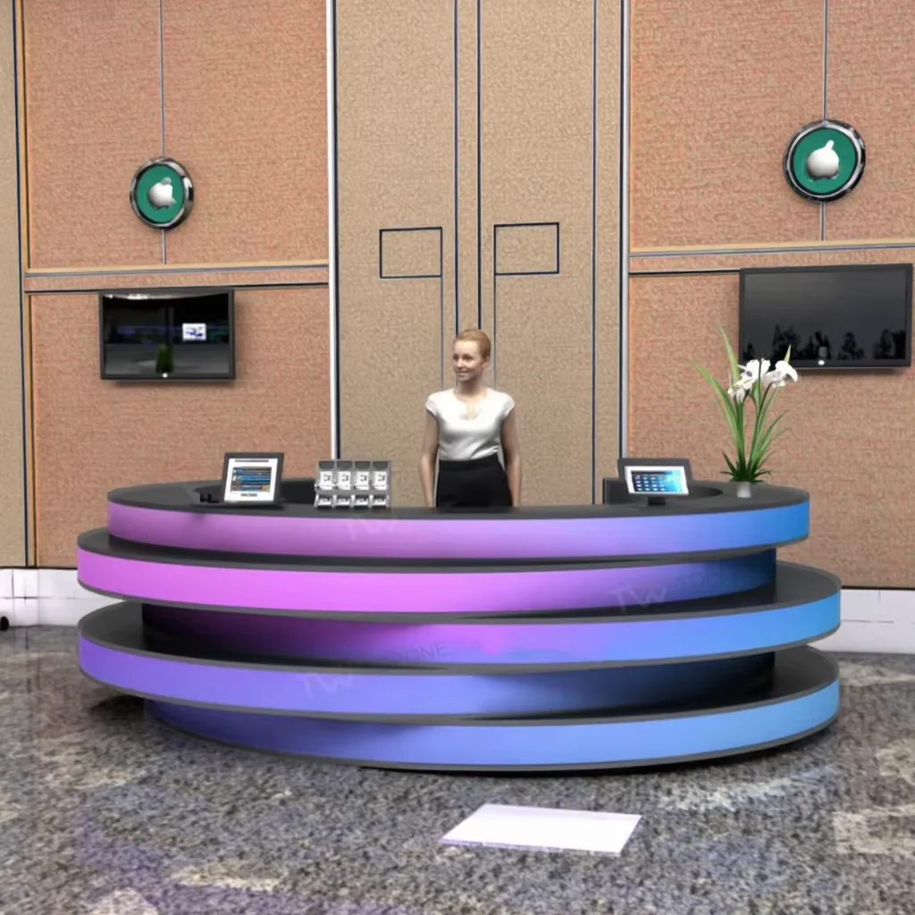 

Customized.Cheap Front Big Counter Modern Led Round Reception Desk