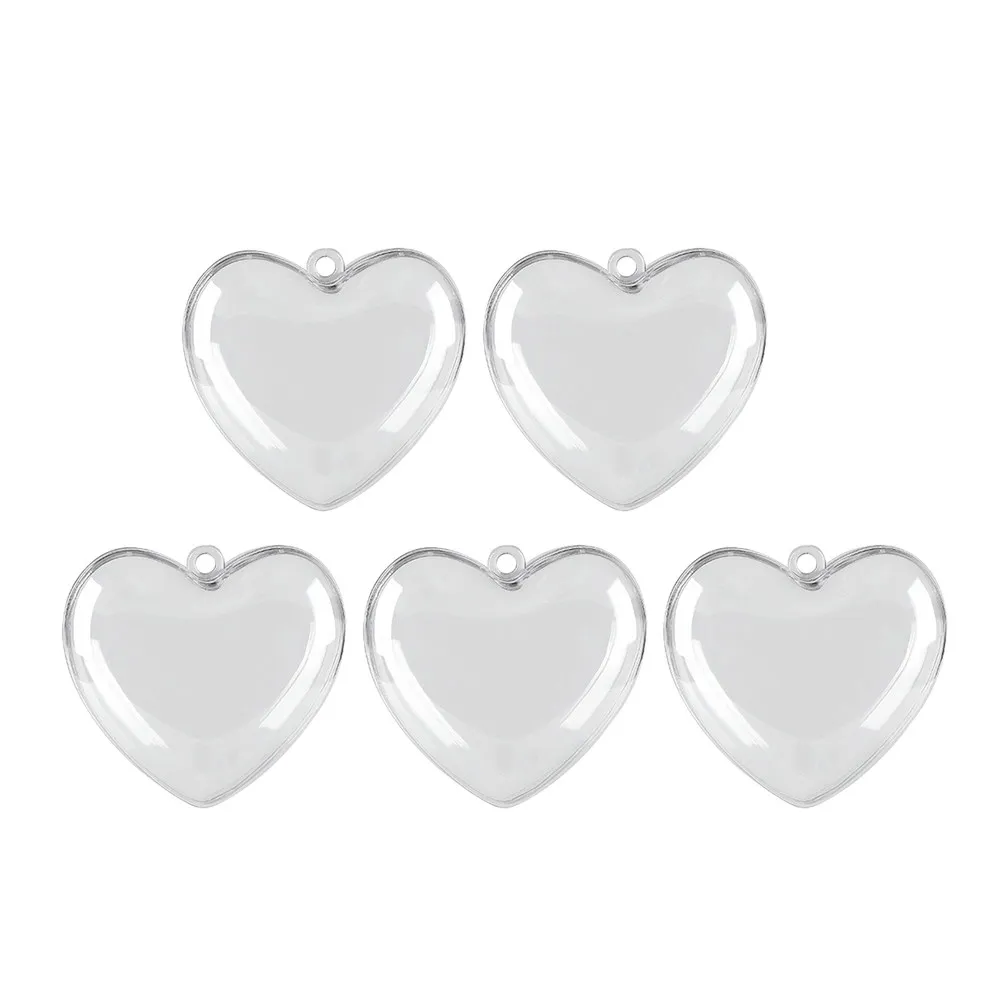 5Pcs Clear Heart Ornament Transparent Plastic Fillable Heart Balls Valentines Day Decoration Box Romantic Gift Box Kit