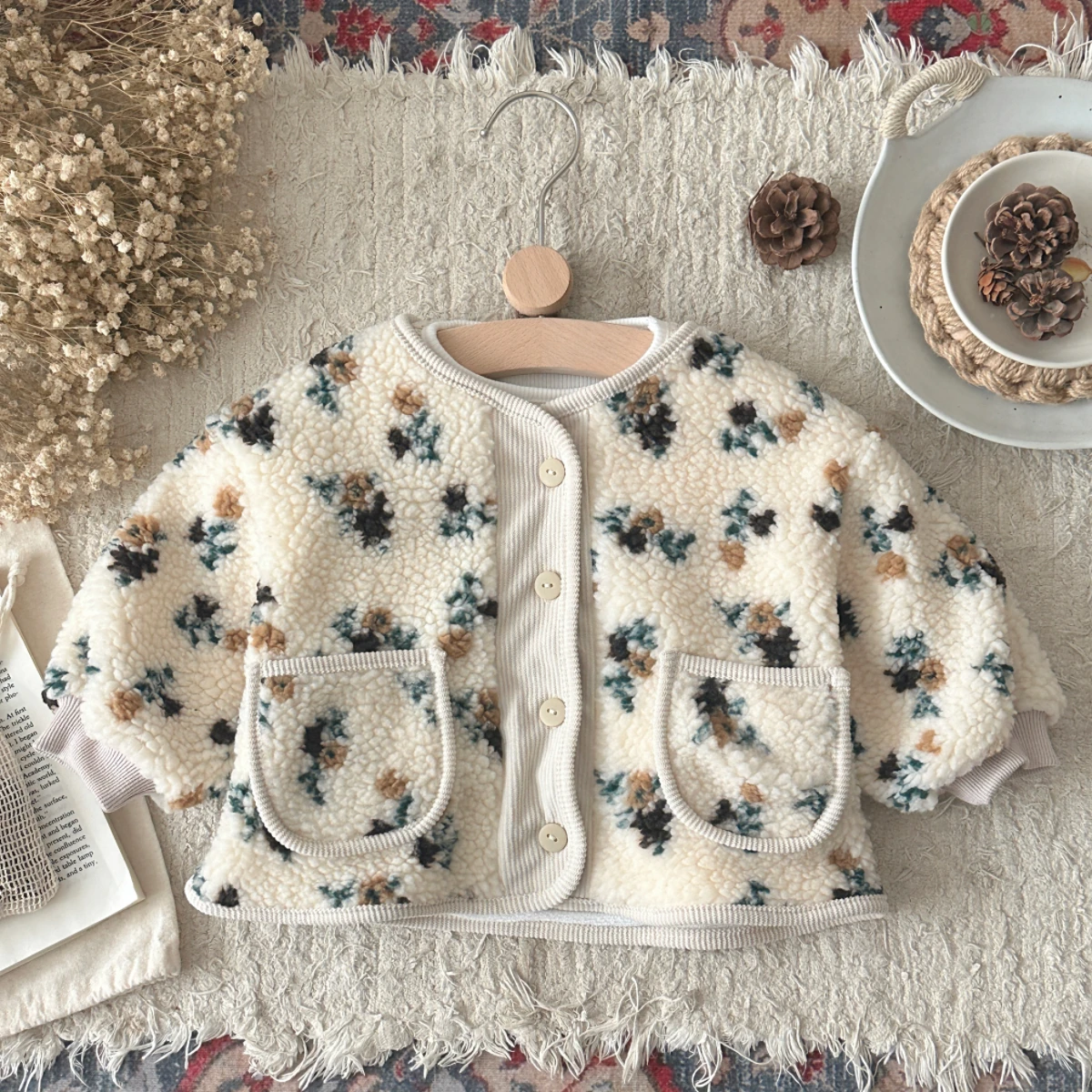 Warm Jacket Outwear For Newborn Baby Girl 0-3 Years Old Casual Fashion Small Flower Printed Winter Coat Long Sleeve Pocket
