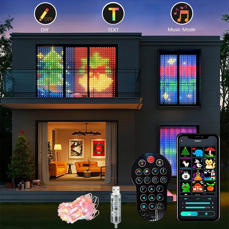 أضواء الستار الذكية LED RGB مع تطبيق الموسيقى يتحكم في ضوء الجنية DIY سلسلة مصباح نافذة الحفلات ستارة غرفة نوم عيد الميلاد ديكو