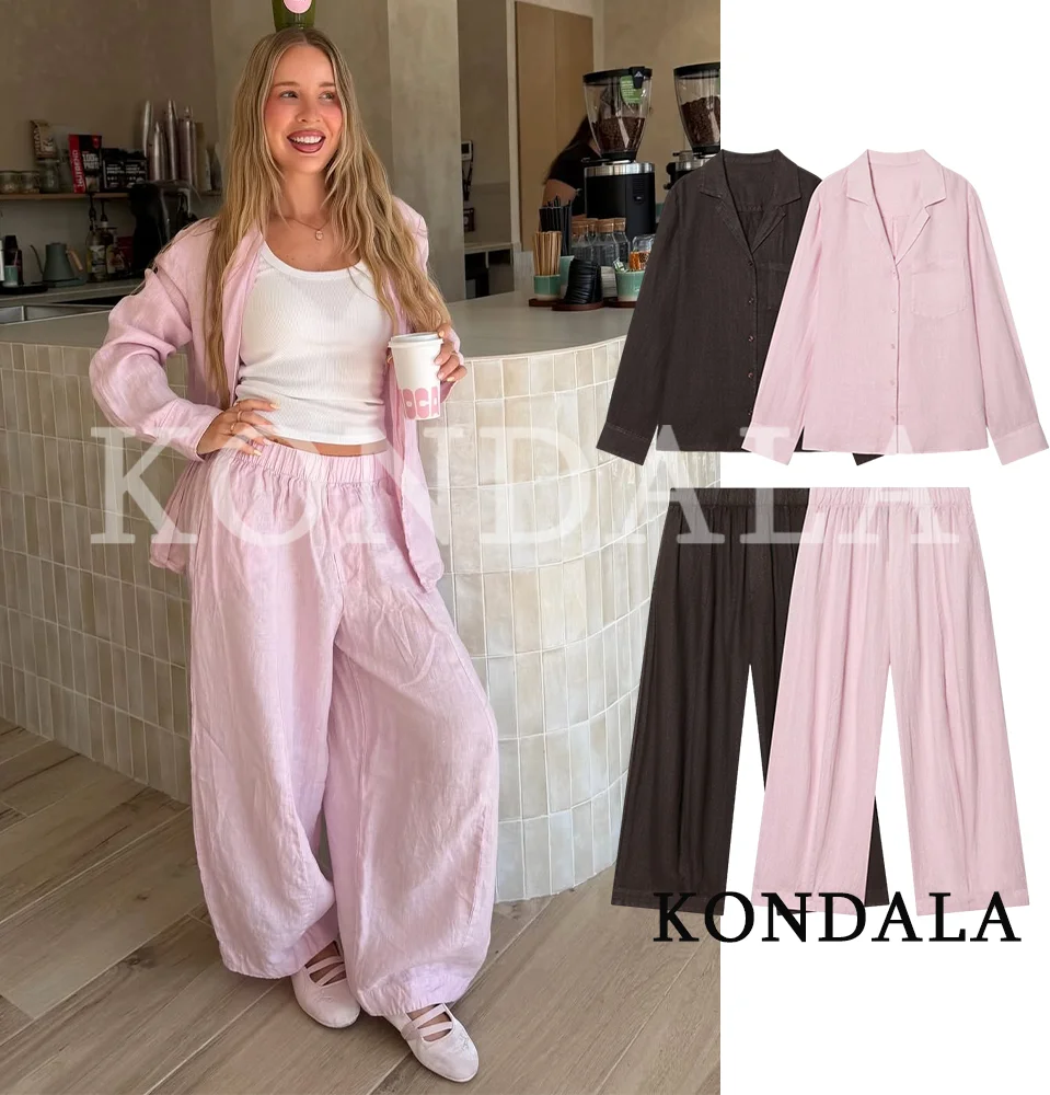 Ensemble pantalon élégant décontracté pour femme KONDALA, chemise chic à boutons, pantalon long à taille élastique, collection Printemps-Été 2026