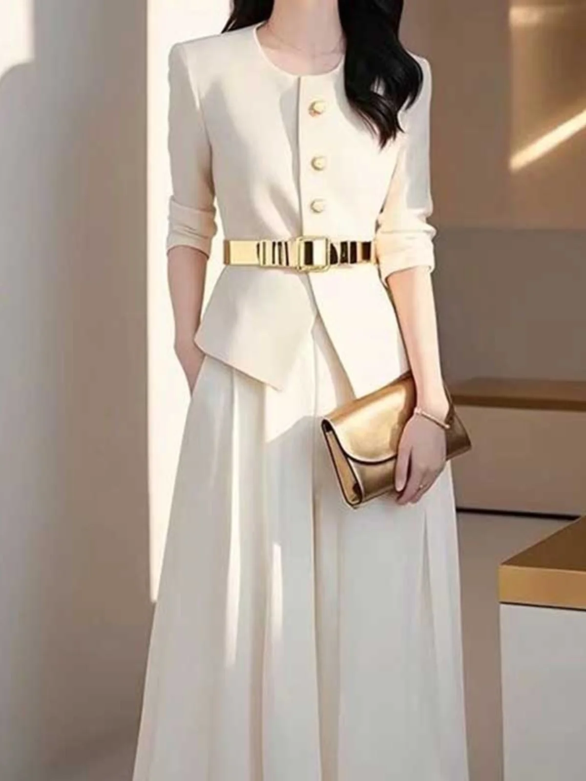 Fashionable Small Fragrance Style Women\'s Outerwear And Skirt Pants Two-Piece Set Spring Autumn New Arrival Polyester Fiber L...