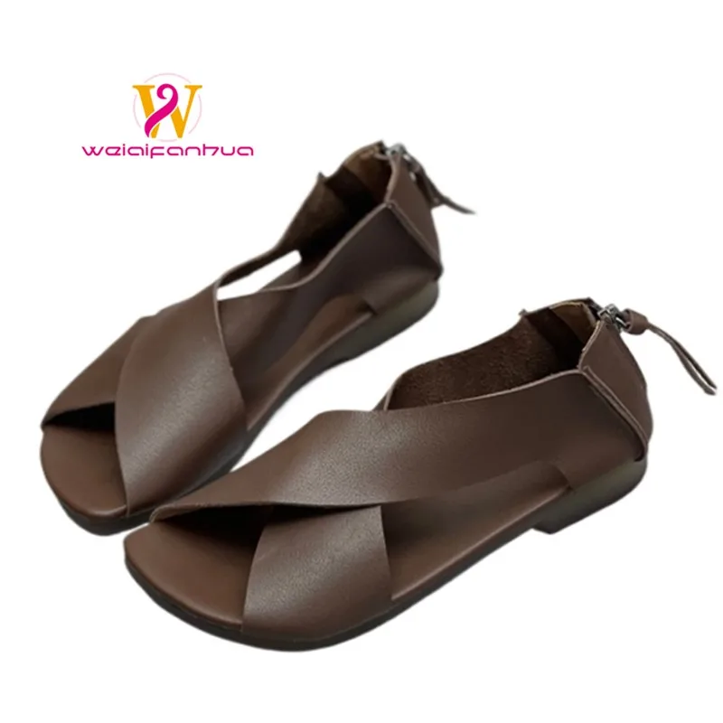 

Luxury Sandals - New 2026 Style Genuine Leather Retro Handmade Sandals for Women, Suitable for Roman Flat-bottom Casual Wear.