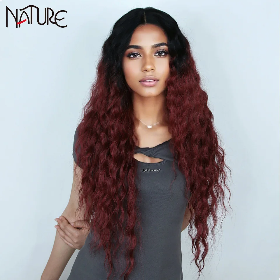 Synthetic Lace Front Wig Long Water Wave Wigs For Women 30 Inch Ombre Brown Wig Daily Cosplay Daily Wigs Heat Resistant Fiber