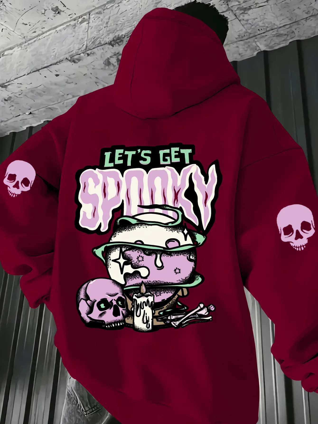 Let's Get Spooky Halloween Skull Back Print Hoodie Unisex Loose Streetwear｜Let's Get
