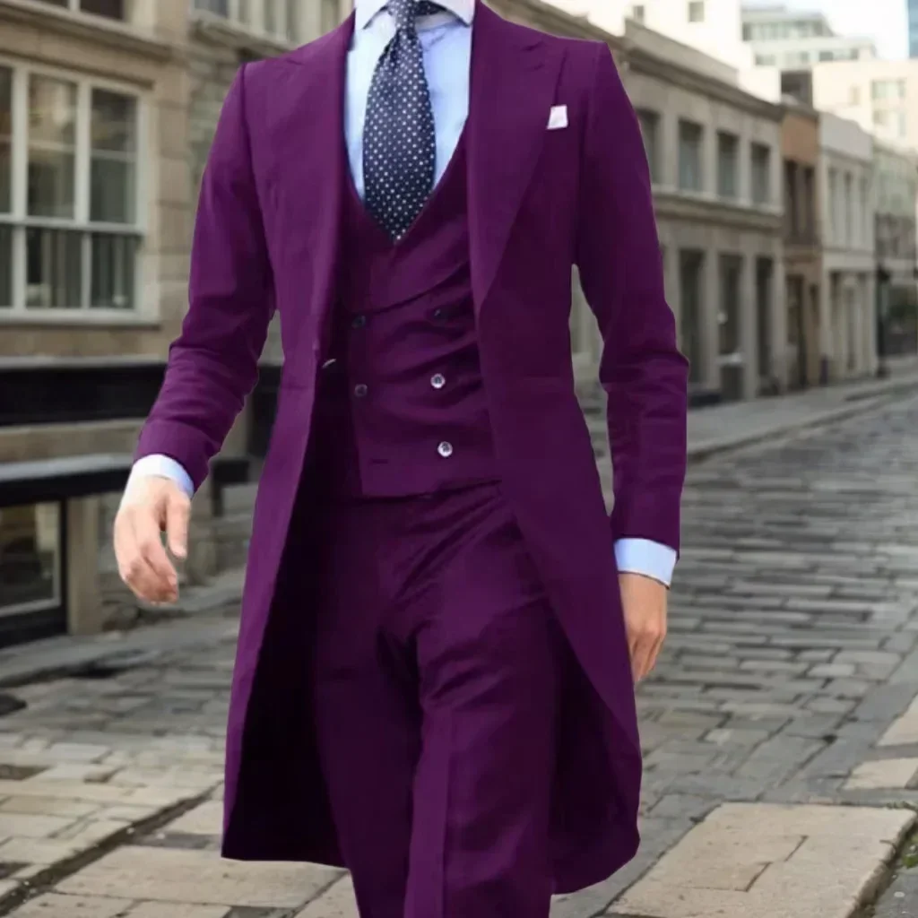 Traje elegante para hombre, traje ajustado, chaqueta de 3 piezas, chaleco, pantalones, conjunto de esmoquin Formal para boda, disfraz de escenario,