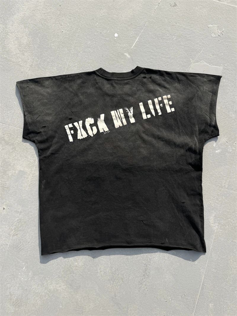 Washed Saint Punk art limited edition BOX TEE Hand Worn Vest T-Shirts Men Women High Quality T Shirt image 4