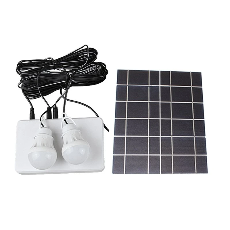 B69C Solar Panel Light 2 Bulb Set Camping Solar Charger Outdoor Indoor Rechargeable LED Light