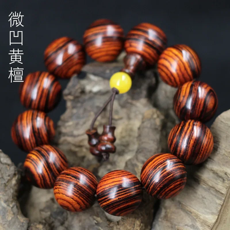 Emblem concave sandalwood Buddha bead 20mm*12 bracelet men and women's literary hand string wooden crafts