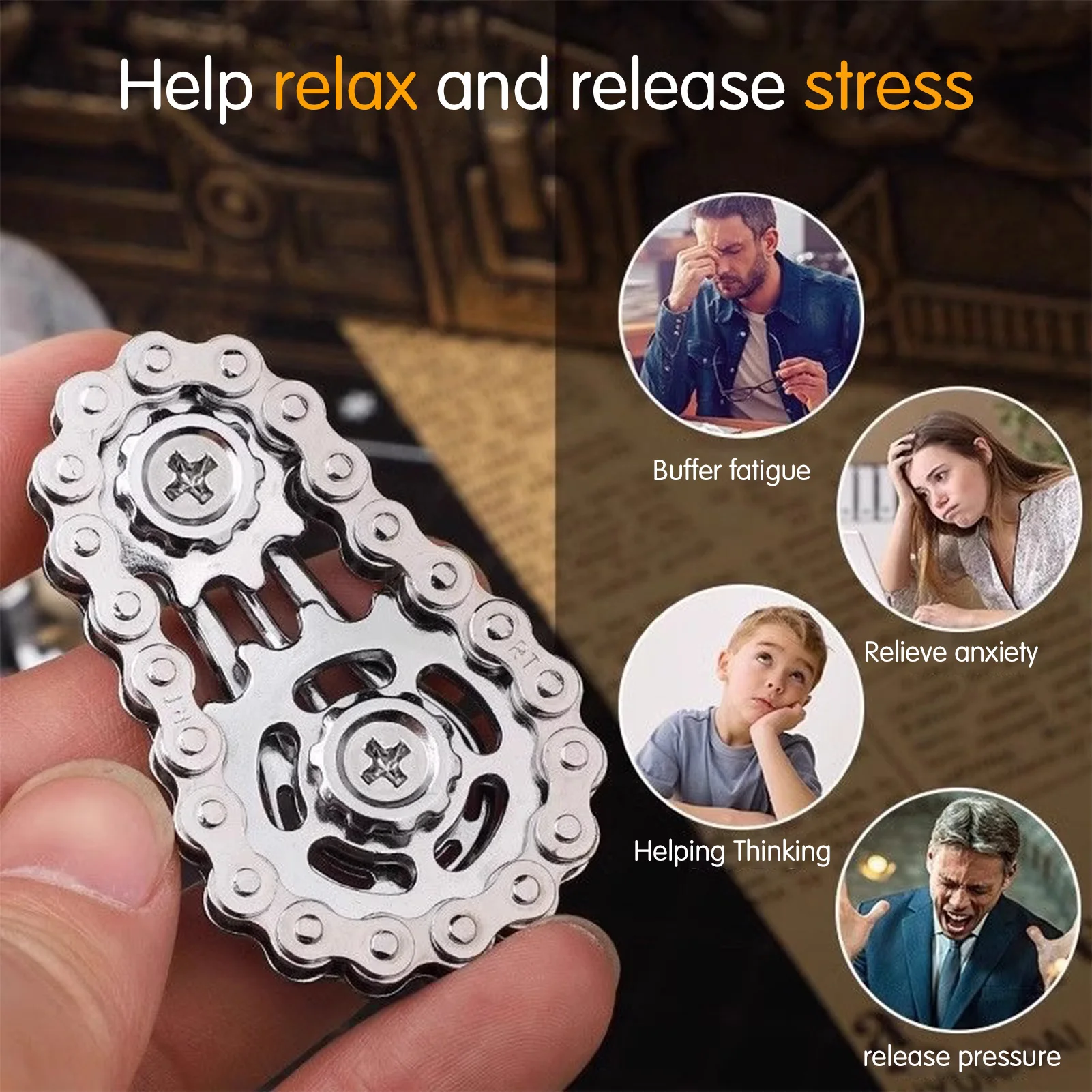 Fingertip Stress Relief Toys Metal Fidget Bike Chain Spinner Anxiety Relief Assemble Suitable For Adults And Kids Table Toys