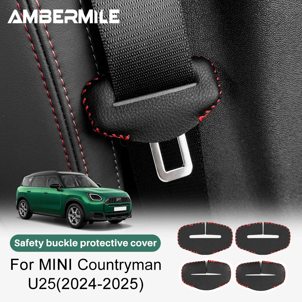 4pcs/set Seat Belt Buckle Protective Cover Interior Modified Safety Decal Car Styling For Mini Cooper Countryman U25 2024 2025