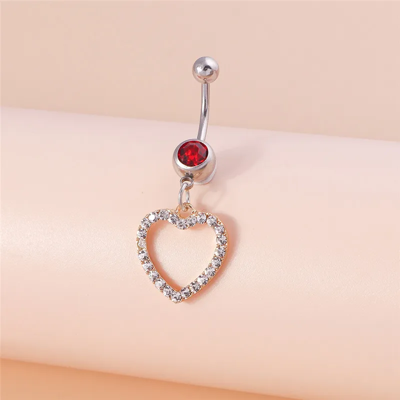 Aihua Edelstahl-Nabelringe mit Herz für Damen, schlichte Zirkon-Liebesherz-Nabelringe, Piercings, Ombligo-Körperschmuck – Detail 3