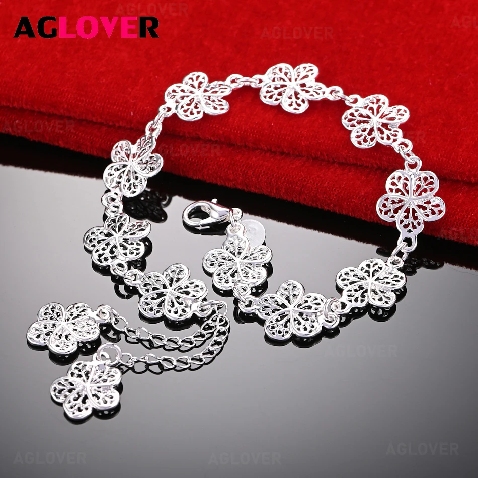 

AGLOVER 925 Sterling Silver Flower Bracelet Fashion Elegant Women Party Jewelry