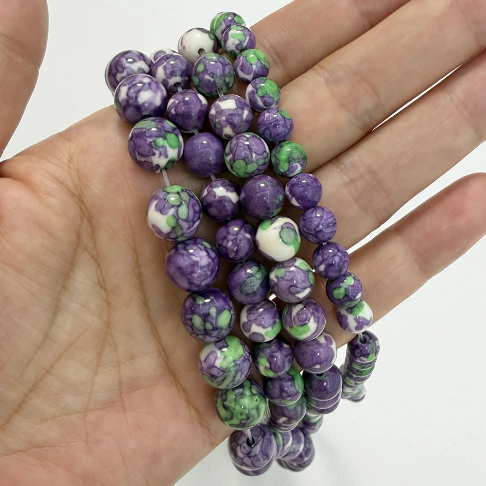 Natural Orange Black Colorful Stone Round Loose Beads 15