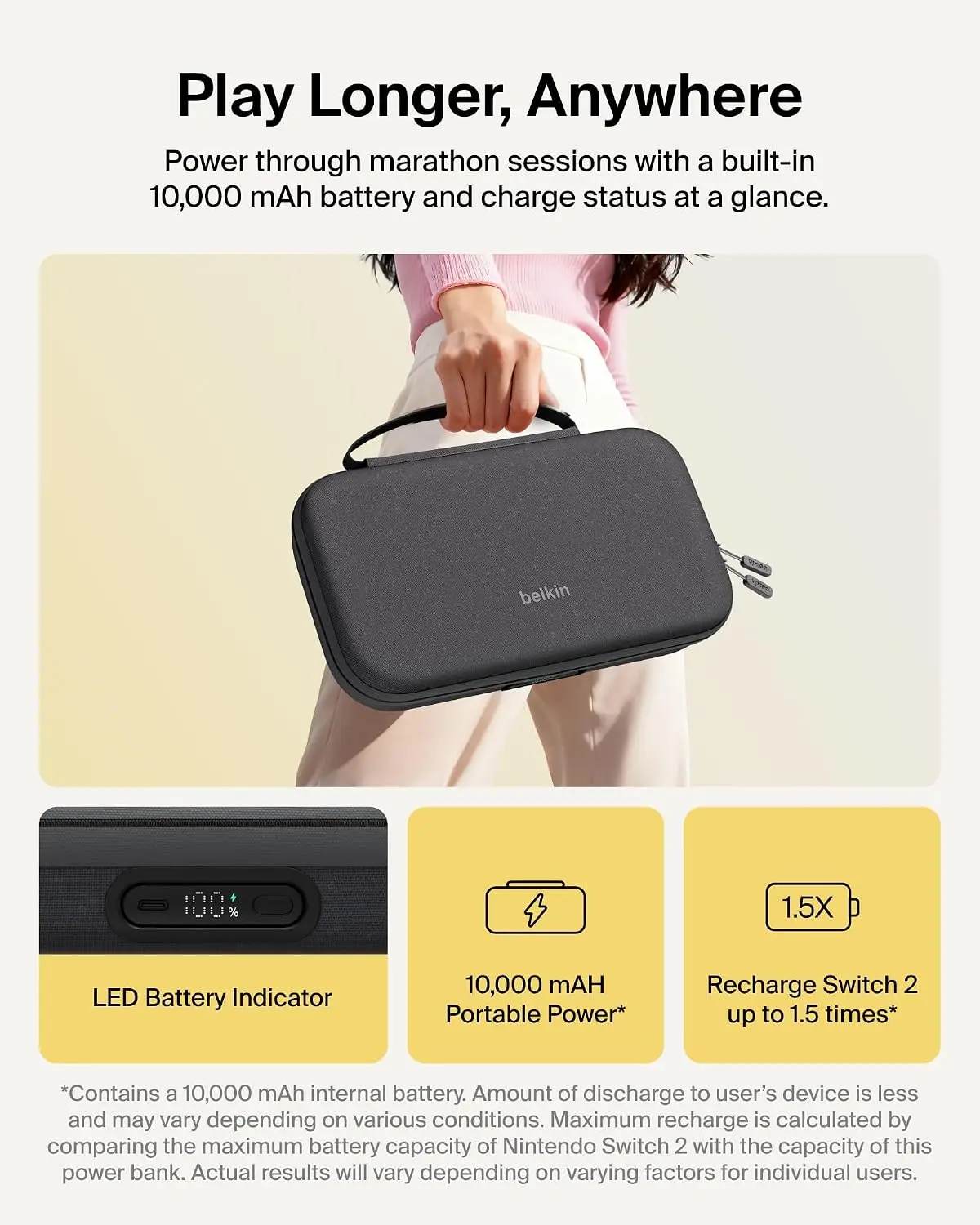 Charging Case Pro for Nintendo Switch 2, 10000mAh Power Bank, 30W Fast Charging, Hard Shell Carrying Case for Nintendo Switch 2