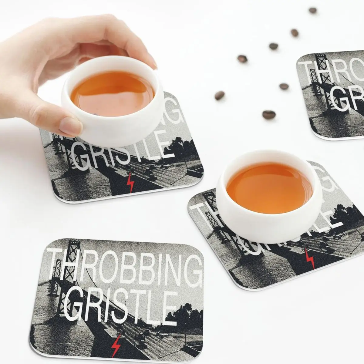 

Throbbing Gristle Design Coasters Leather Placemats Insulation Coffee Mats For Home Kitchen Dining Pads Set of 4