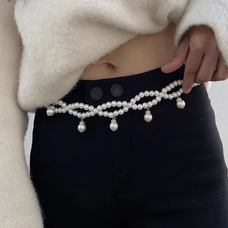 Ceinture en chaîne de taille en perles multicouches rétro Y2K pour femmes, accessoires de bijoux de corps élégants pour fête et tenue décontractée