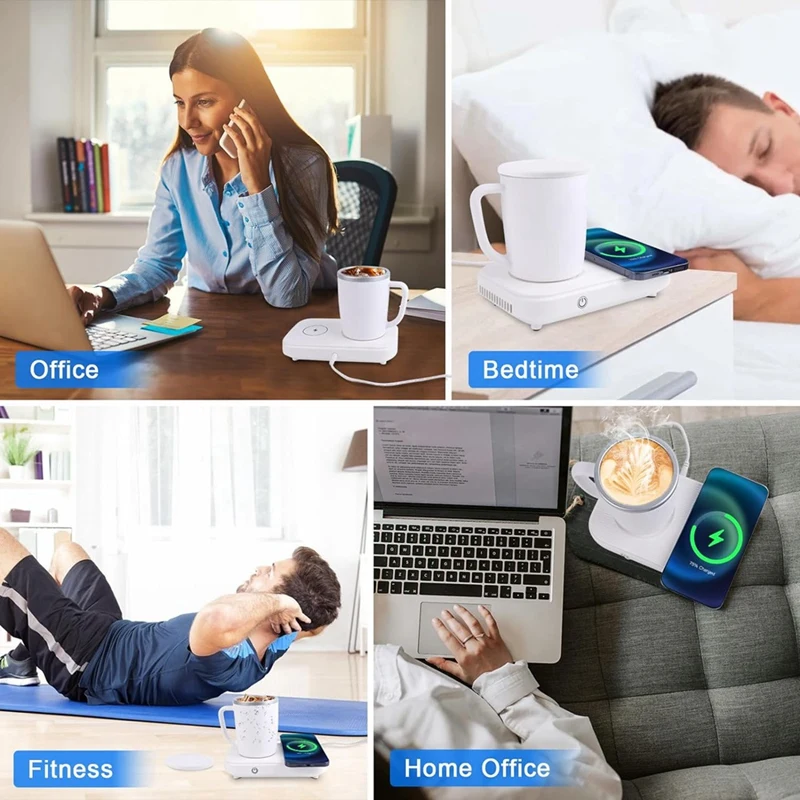 3 In1 Smart Self Heated Refrigeration Coffee Mug Wireless Charger Base Thermostatic Coaster For Office Desk/Home