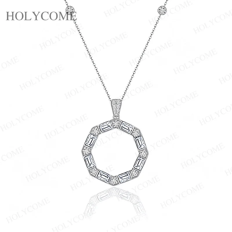 925 Sterling Silber Runder Anhänger Funkelnde Moissanit-Halskette für Damen Mode Jubiläum Geburtstag Schmuck Geschenk – Detail 5