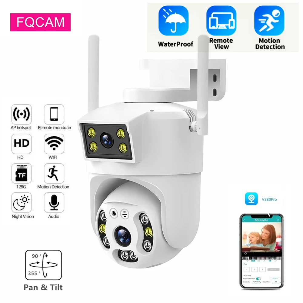 V380 4MP IP Security Camera WiFi Surveillance CCTV Camera Dual-Lens Night Vision IP66 Outdoor Wireless Camera