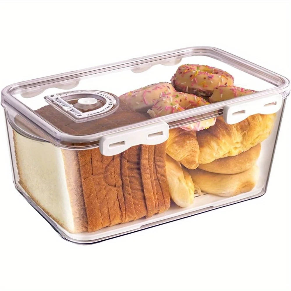 3 Size Airtight Bread Keeper Box, Rectangular Clear Loaf Bread Storage Container with Time Recording, Sealed Bread Storage Box
