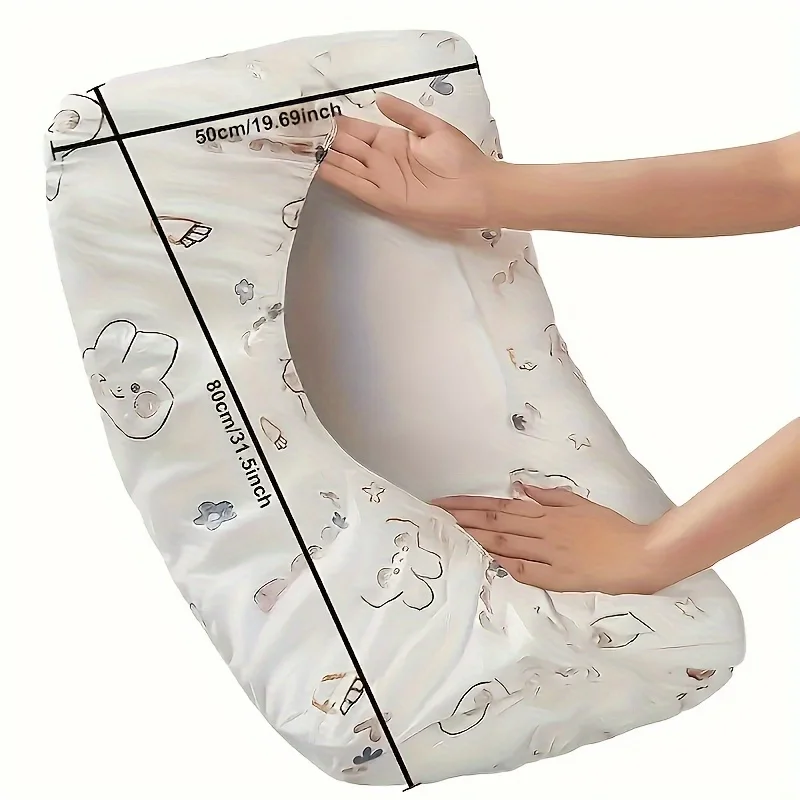 10Pcs Disposable Thickened Pillowcases Breathable Fabric With Safety Buckle Cute Rabbit Heart Pattern Travel Hotel SPA Home Use