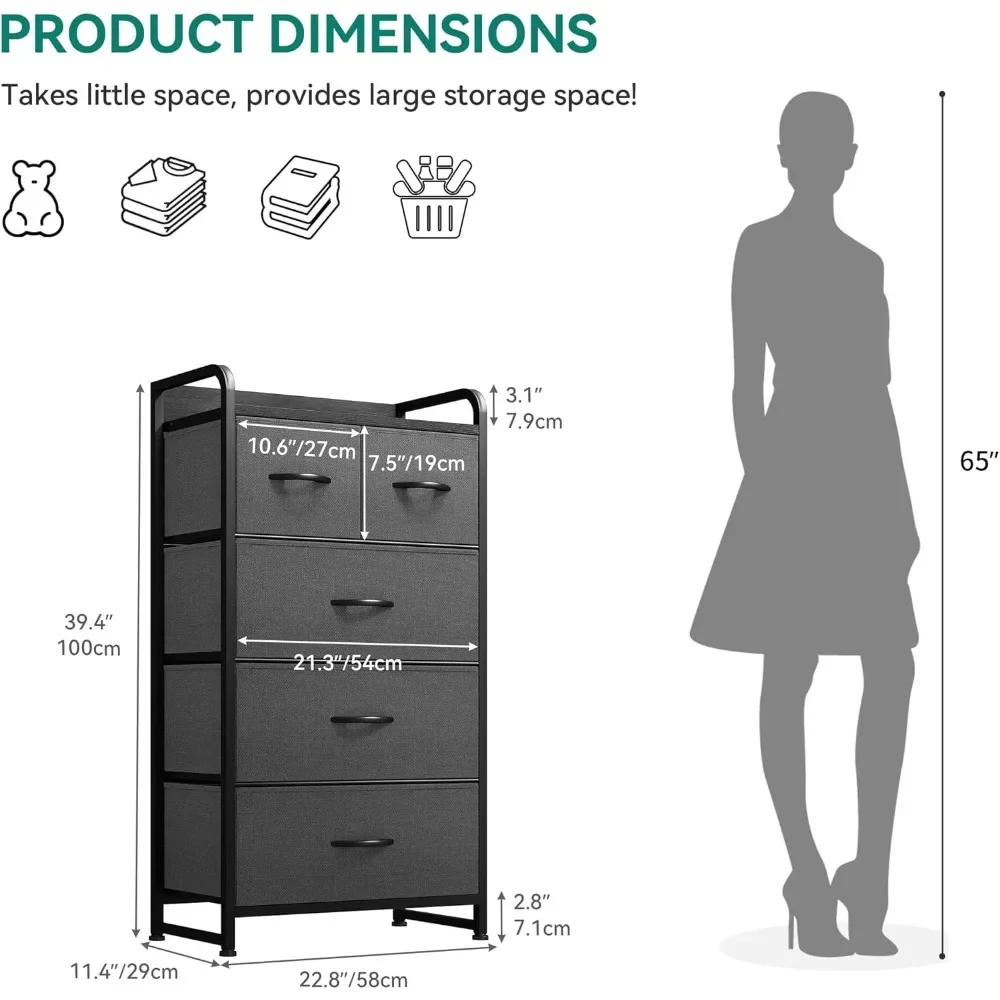 Fabric Dresser with 5 Drawers and Large Capacity, Organizer Unit for Bedroom, Storage Tower