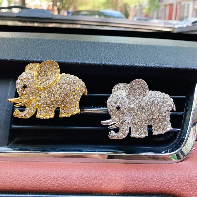 Metal Rhinestone Elephant Car Perfume Clip Air Vents Air-conditioning Incense Folder Creative Cartoon Car Interior Ornaments