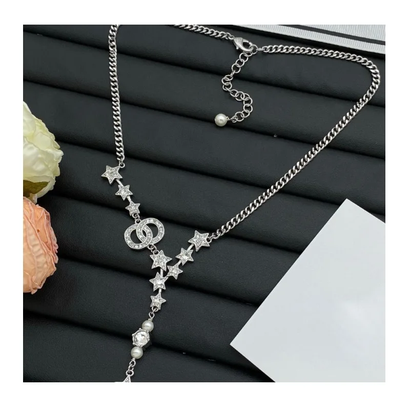 

New Diamond-encrusted Star Double Necklace Women's High-end Light Luxury Pentagram Collarbone Chain