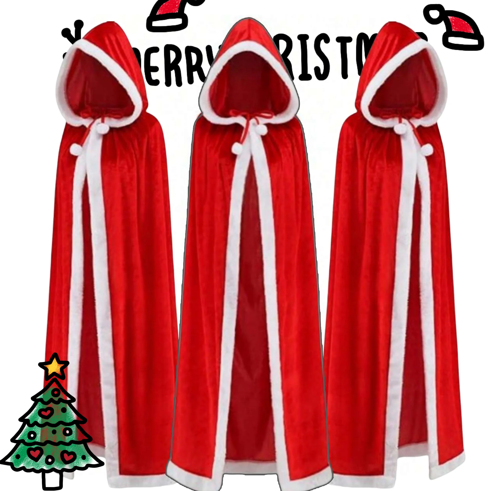 

Santa Claus Hooded Cloak Shawl Christmas Cosplay Costume Cloak Photography Props Hood Cape Top for Carnival Party Outfit Gift