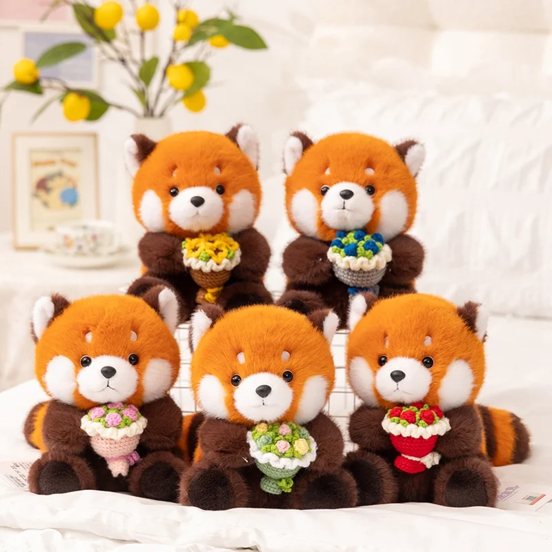 

Cute Flower Bouquet Raccoon Plush Toy Red Panda Groundhog Stuffed Animal Valentine's Day Confession Gift for Kids Girls