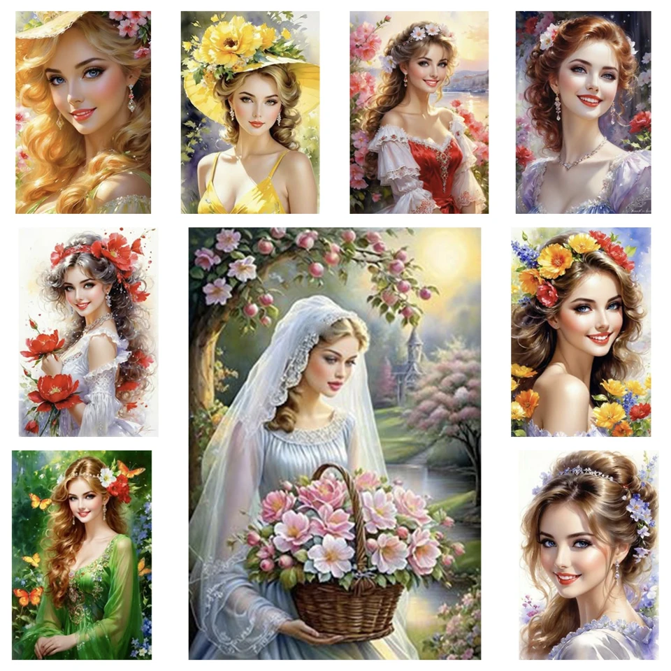 New 5D Diamond Painting Points Noble and Beautiful Women Full Square Round Mosaic Women Embroidery Wall Decoration