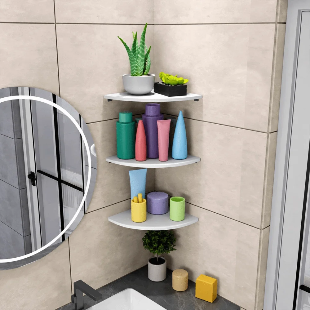 PVC Floating Corner Shelf Wall Mount Quarter Circle Home Floating Shelves Multifunctional Wall Decor Display Stand Kitchen