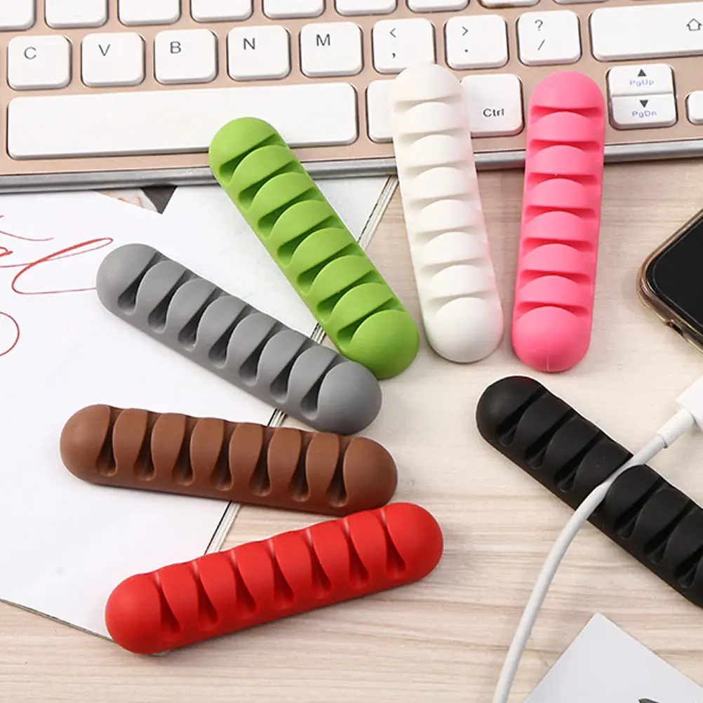 

4Pcs Cable Holder Silicone 7-Hole Wire Organizer Desktop Cord Management Tool Table Wire Arranger Black Cord Organizer